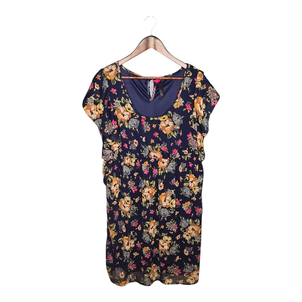 Pure Energy Dress Womens 2X Blue Floral Short Sleeve Boho Summer Midi Casual